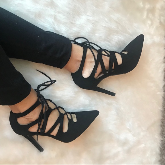 Shoes - 🖤Faux Suede Lace Up Heels🖤